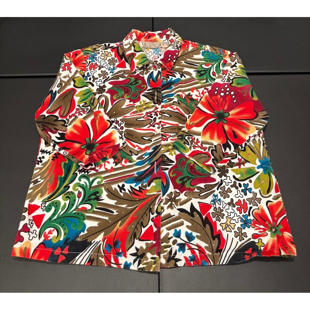 Life Style Multicolor Abstract Button Down Shirt Women Size Large